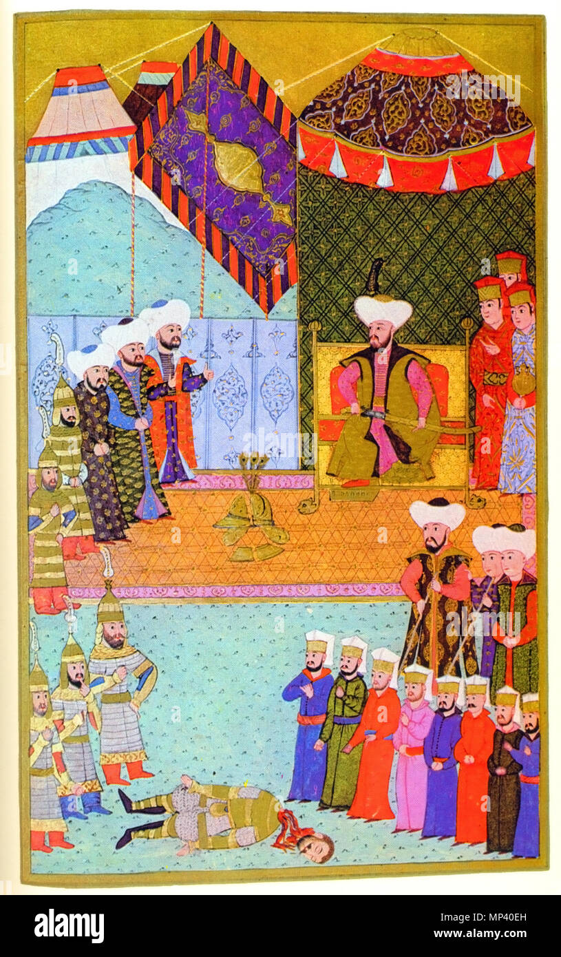 Murad II e l'immaginario decapitazione di Giovanni Hunyadi . 912 Murad II e Giovanni Hunyadi Foto Stock