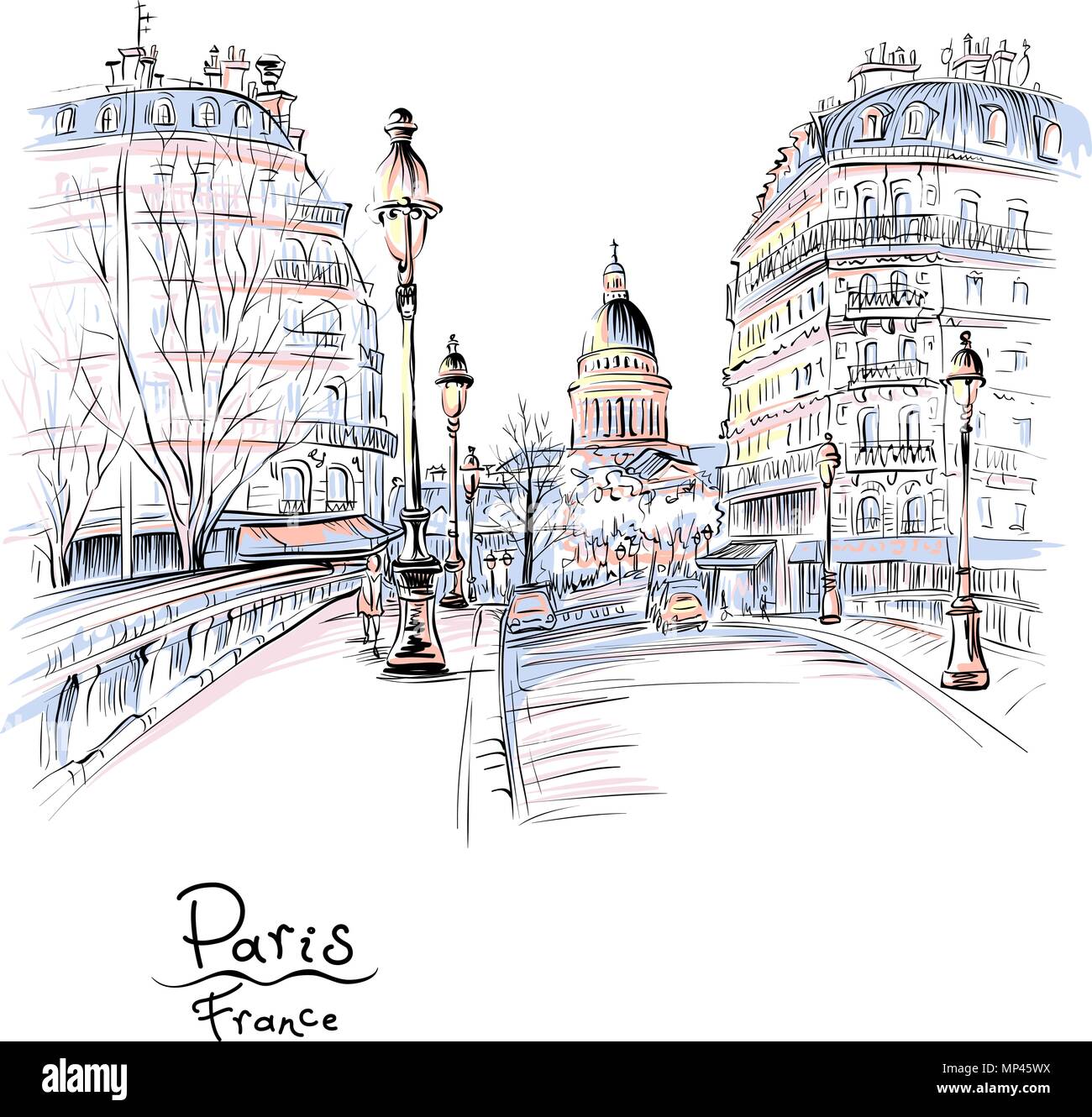 Parigi in inverno mattina, Francia Illustrazione Vettoriale