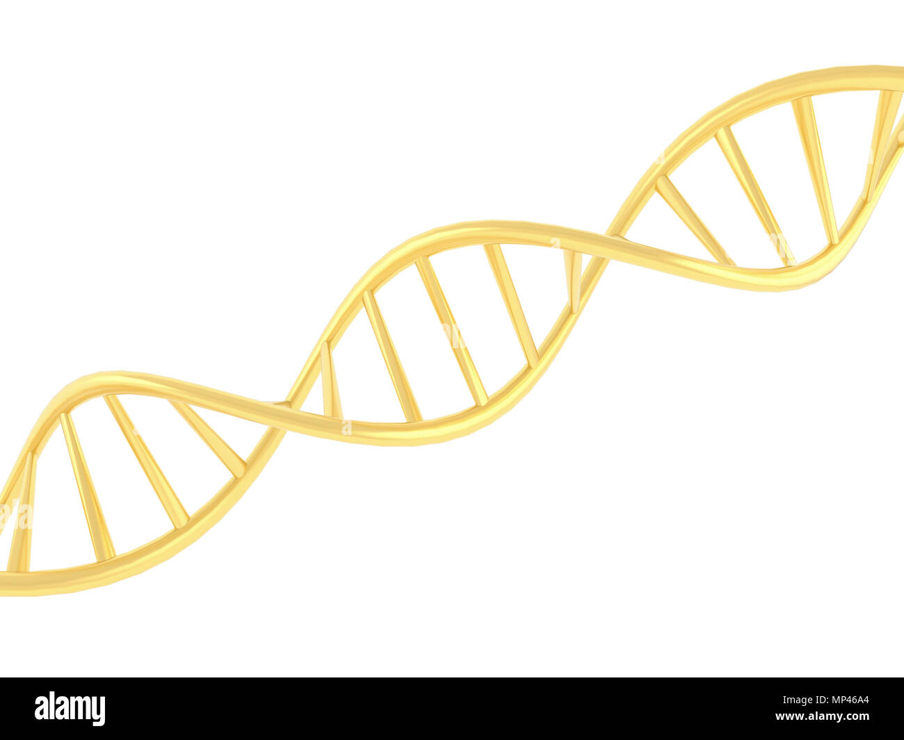 Oro simbolo di DNA su sfondo bianco. 3D render illustrazione. Foto Stock