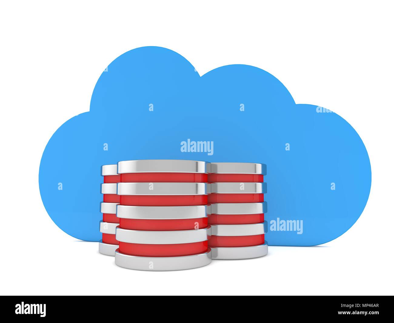 I dati globali di storage e cloud su sfondo bianco. 3D render illustrazione. Foto Stock