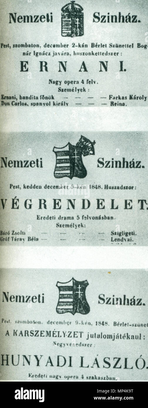 La corona diappearing dall'alto ungherese della stemma durante la Rivoluzione nel 1848 (programma lascia del Teatro Nazionale a partire da dicembre 1848) 1848. 1171 La Corona diappearing dall'alto ungherese della stemma durante la Rivoluzione nel 1848 Foto Stock