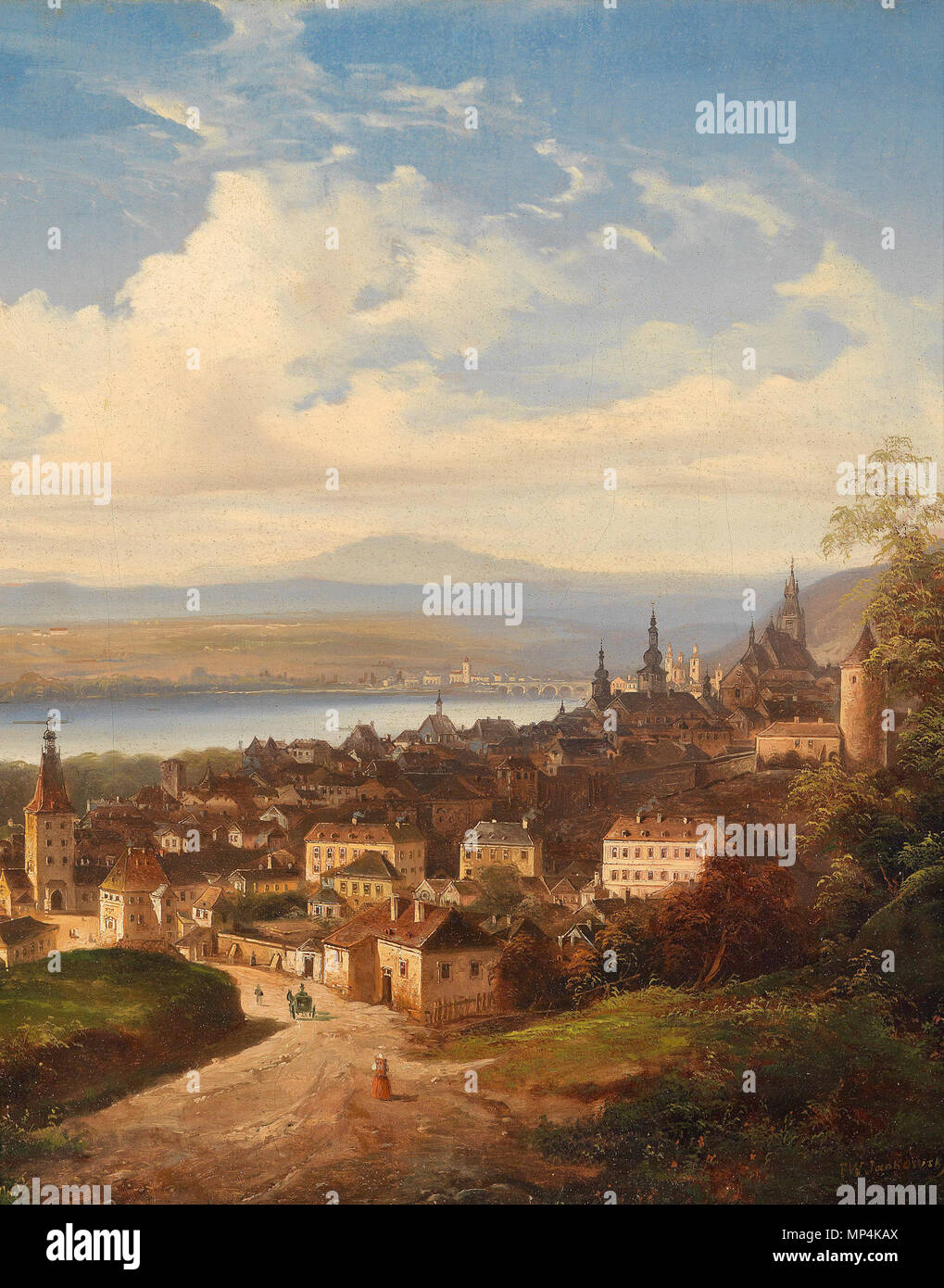 . Blick auf Krems/Donau, signiert J. W. Jankowsky, Öl auf Leinwand, 73 x 60 cm . dal 1870. J. Wilhelm Jankowsky (1825-1870) 680 J Wilhelm Jankowsky Blick auf Krems Foto Stock