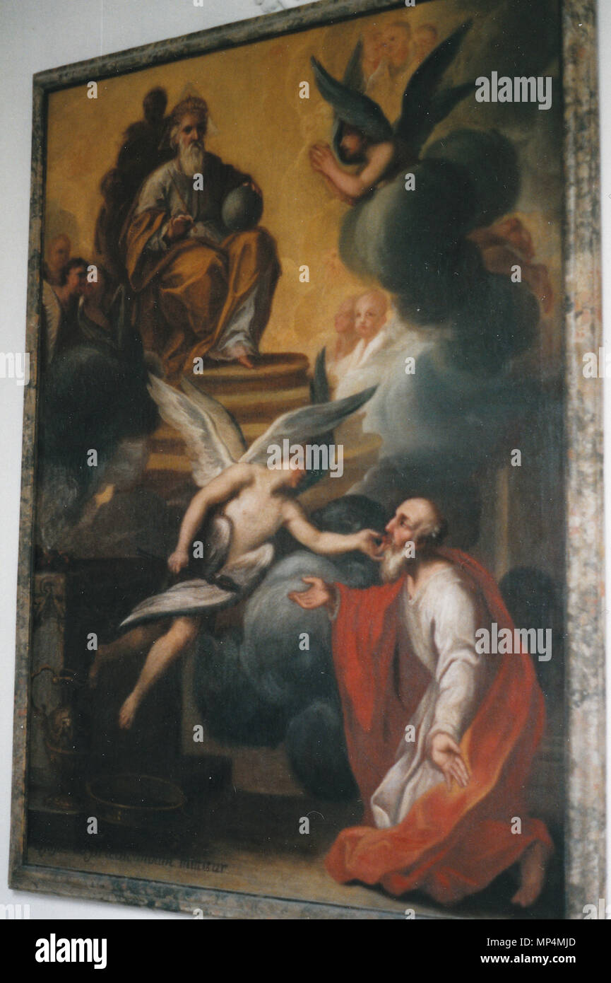 . Deutsch: Kreuzgang im Kloster Ottobeuren - Gott bestimmt Jesaja zum Propheten (Jes 6,1-8) (1722) . Il 10 luglio 1999. Giuseppe Ruffini (1690-1749); fotografato da Hermetiker 769 Kloster Ottobeuren - Kreuzgangbilder A 02 Foto Stock