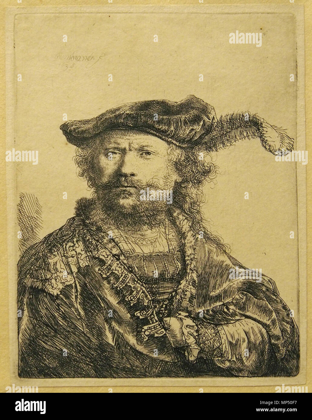 Fotocamere digitali Olympus inglese: Self-portrait in un cappuccio con piuma Nederlands: Zelfportret incontrato gepluimde muts Deutsch: Selbstporträt mit Feder an der Mütze 1638. 1051 Rembrandt autoritratto in un cappuccio con piuma01 Foto Stock