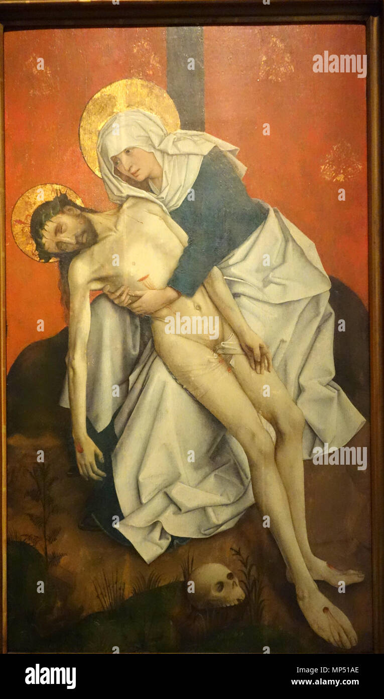 Pietà 1448. 989 Pieta, artista sconosciuto, cerchio di Rogier van der Weyden, 1448 - Museo M - Leuven, Belgio - DSC05170 Foto Stock
