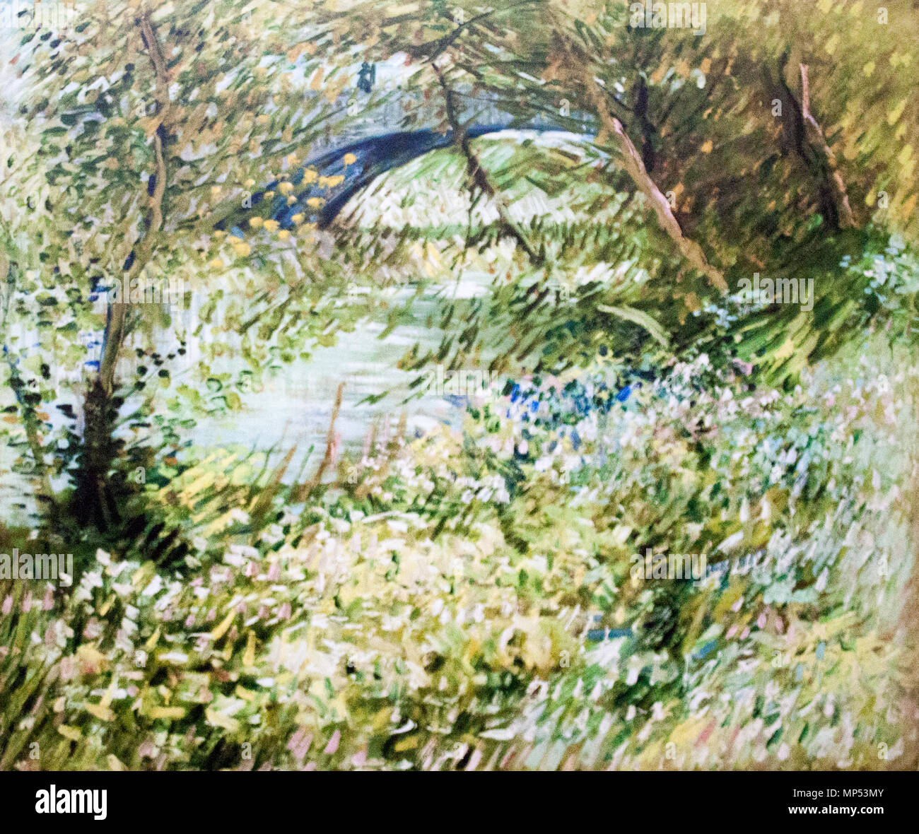 Banca di fiume in primavera / Rive della Senna con il Pont de Clichy in primavera Parigi, giugno 1887. 1224 rive della Senna con Pont de Clichy in primavera - Il mio sogno Foto Stock