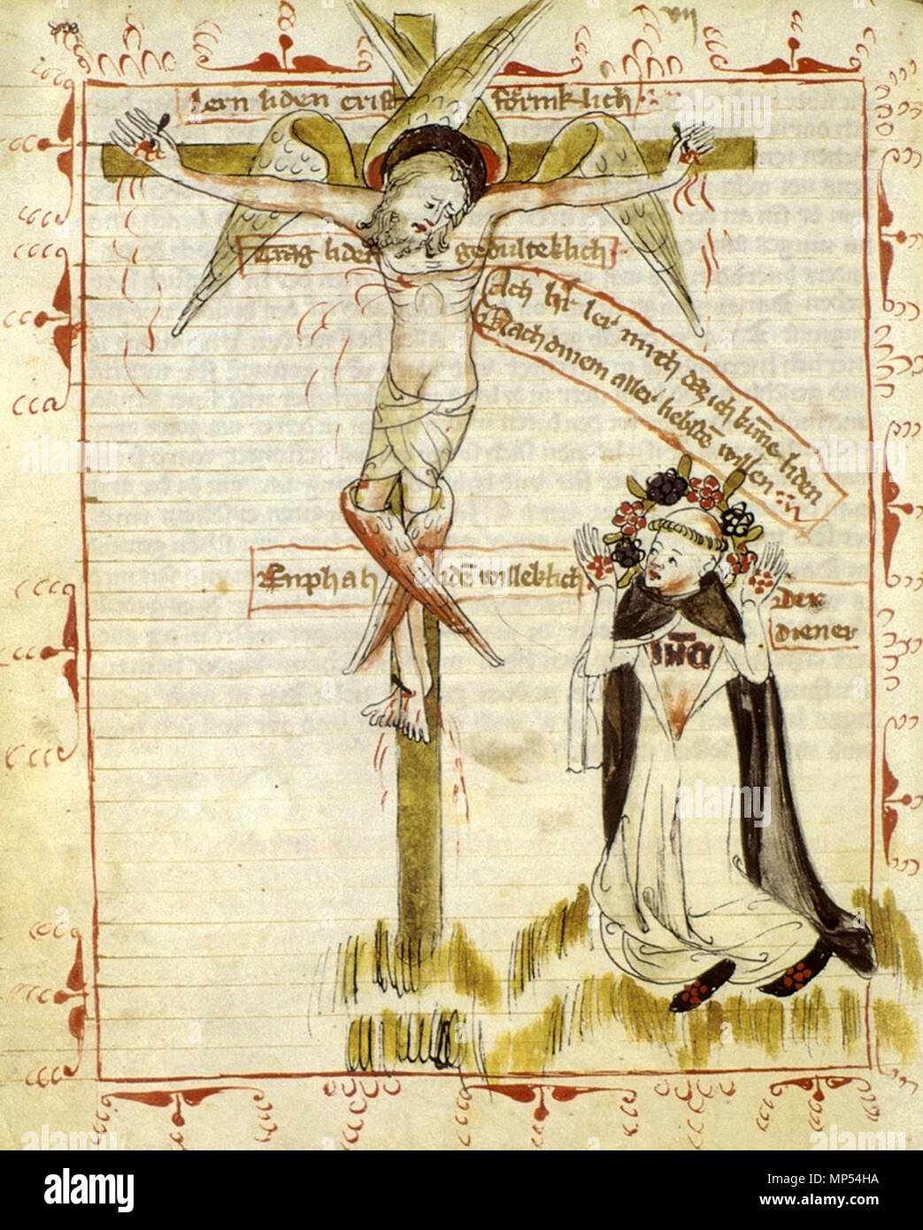 . Français : Henri Suso en dialogo avec le Cristo en croix . 1 gennaio 1300, 00:00:00. Henri Suso 1233 Vie du bienheureux Suso ms 2929 Strasburgo f 136 Foto Stock