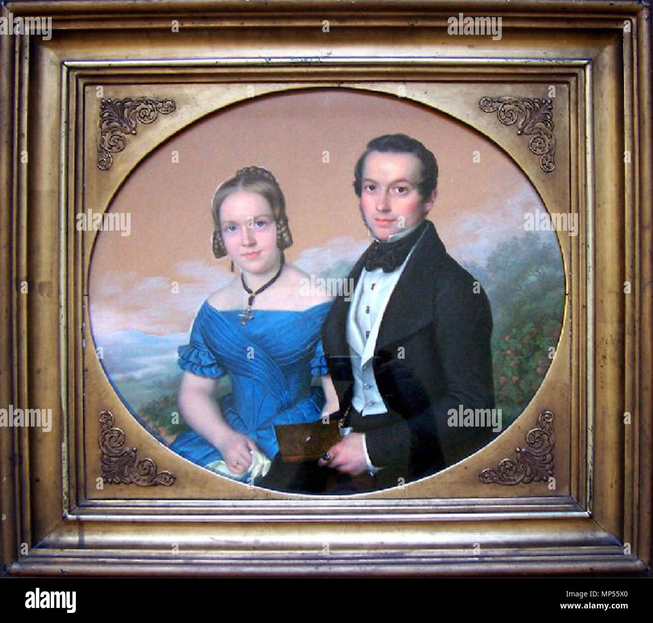 . Deutsch: Pastel in Rahmen, dargestellt der Rektor der Thomasschule Johann Gottfried Stallbaum (1793-1861) mit Frau . circa 1810 (12 agosto 2008 [Original Data di caricamento]). Daniel Caffé (1750-1815) 725 Johann Gottfried Stallbaum e moglie Foto Stock