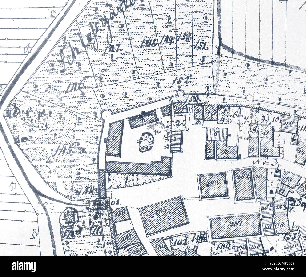 1054 Residenzschloss Grüningen Relikte Urflurkarte 1830 Web Foto Stock