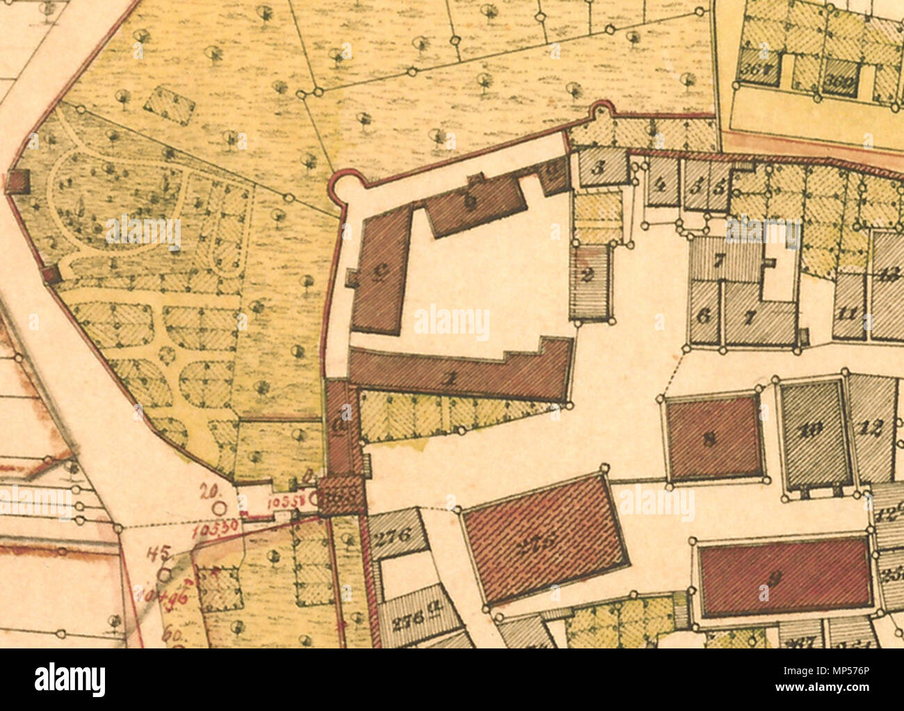1054 Residenzschloss Grüningen Relikte Stadtplan 1870 Web Foto Stock