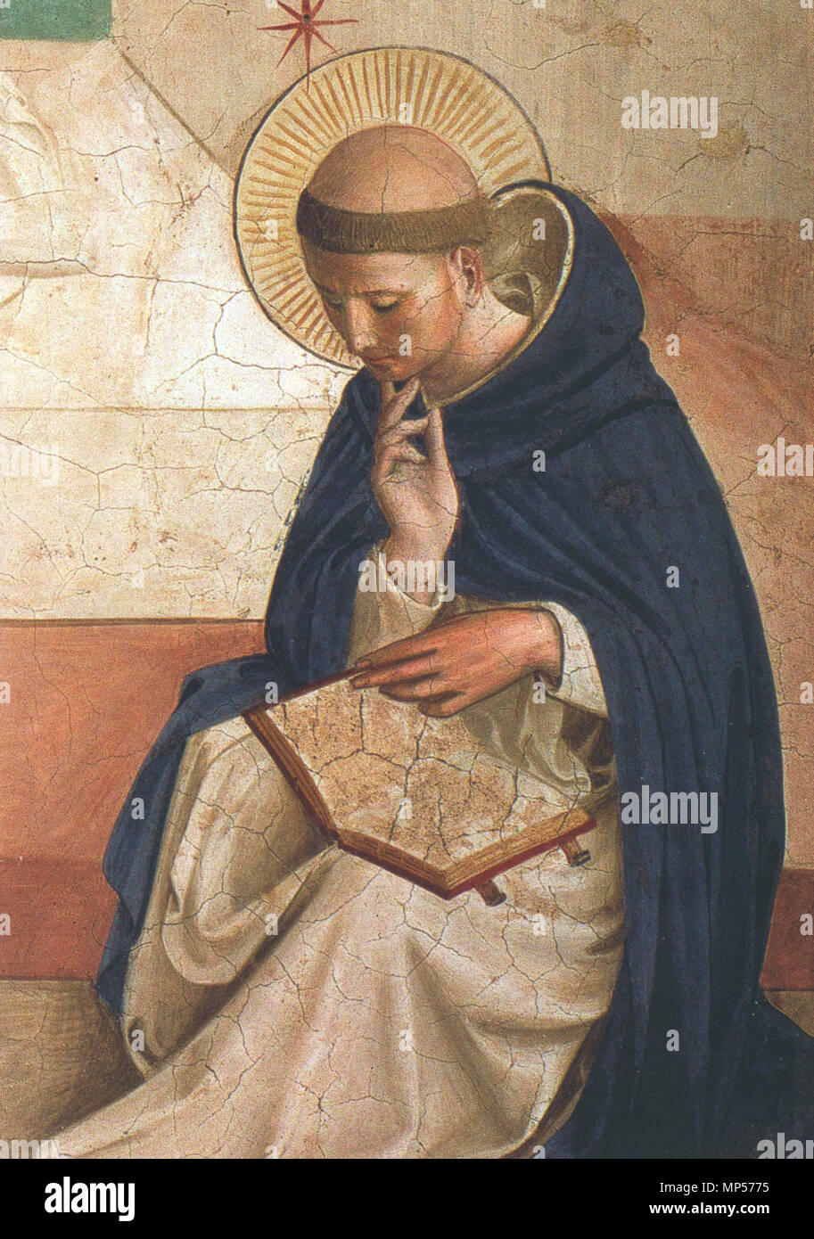 . Inglese: Dettaglio di affresco nel Convento di San Marco, Firenze . 1441. Beato Angelico 1084 San Domenico (dettaglio dal beffardo di Cristo) Foto Stock