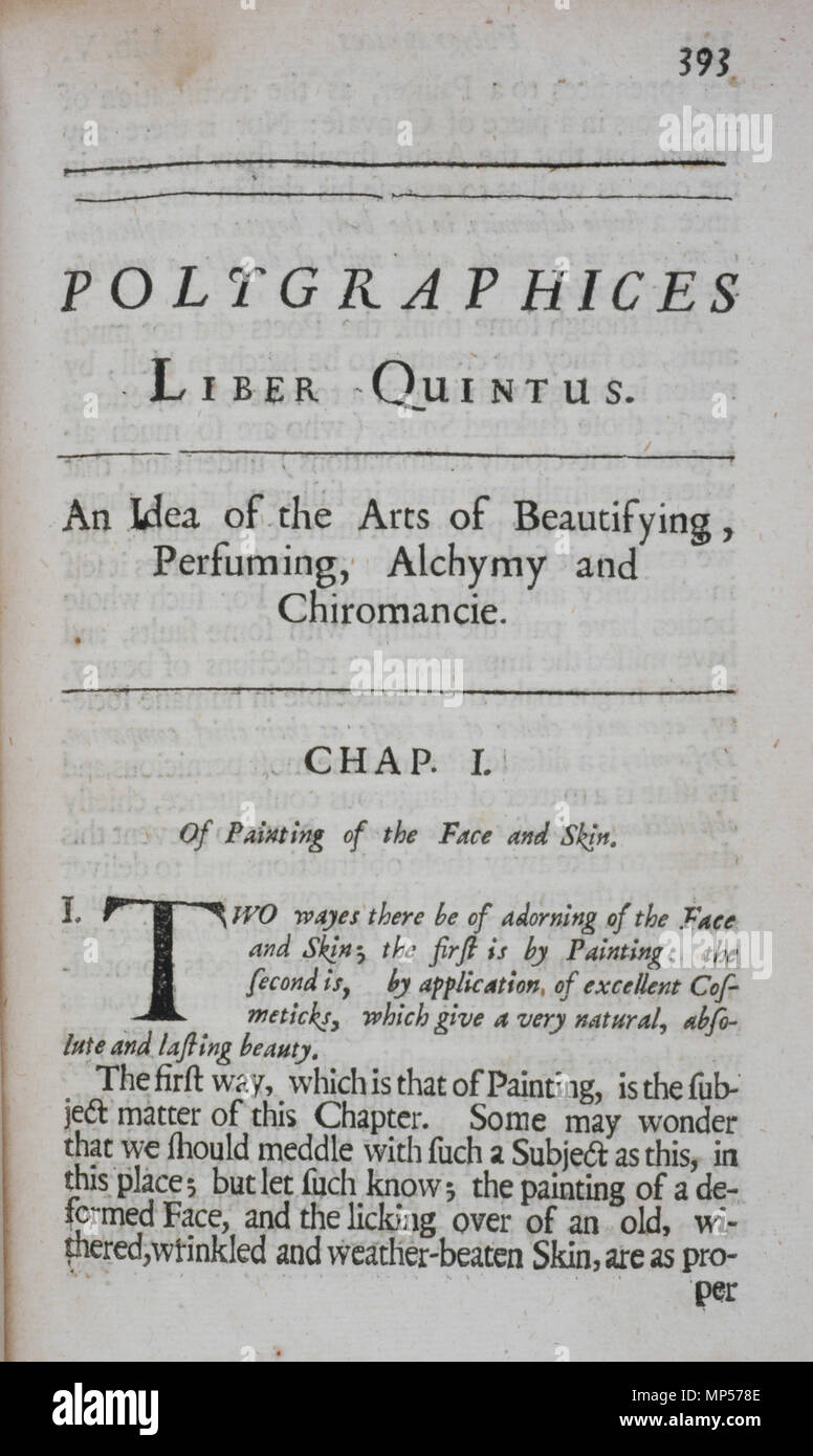Titolo pagina per prenotare 5, 'Polygraphices Liber Quintus. Un'idea delle Arti di abbellire, profumanti, Alchymy e Chiromancie." . Inglese: Titolo pagina per prenotare 5, 'Polygraphices Liber Quintus. Un'idea delle Arti di abbellire, profumanti, Alchymy e Chiromancie.' Dal Polygraphice o, le arti del disegno, incisione incisione, limning, verniciatura, lavaggio, verniciatura, doratura, colorazione, morendo, abbellire e profumare : in sette libri : esemplificato nel disegno di uomini e donne, paesaggi, countreys e figure di varie forme ; il modo di incisione, di attacco e di limning, con tutti i loro requisi Foto Stock
