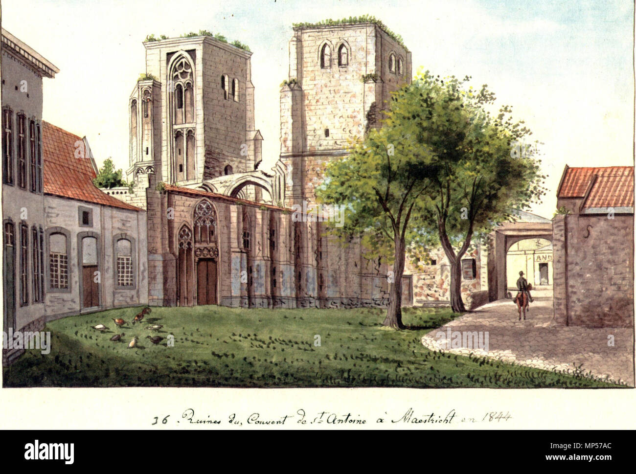 . Inglese: Maastricht, Paesi Bassi. Vista parzialmente in rovina chiesa medioevale del Monastero Antonite appena dal cortile dell'ex monastero. Disegno di Philippus van Gulpen, c 1840. 18 febbraio 2014, 22:57:13. Philippus van Gulpen (1792-1862) 1224 Van Gulpen, Antonietenkerk4 Foto Stock