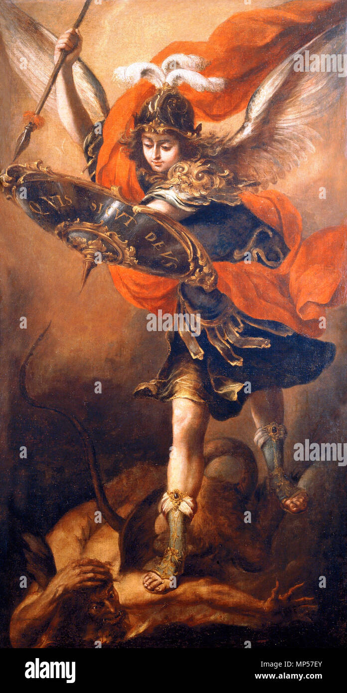 San Miguel Arcángel . Español: La obra rappresentanouna a San Miguel Arcángel derrotando al demonio. . Circa 1656. 1218 Valdes leal-san miguel-prado Foto Stock