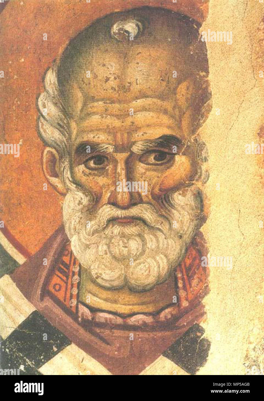 . Inglese: Saint Nicholas affresco dalla Chiesa Protaton . Il XIII secolo. 1085 sconosciuto Saint Nicholas affresco dalla Chiesa Protaton Foto Stock