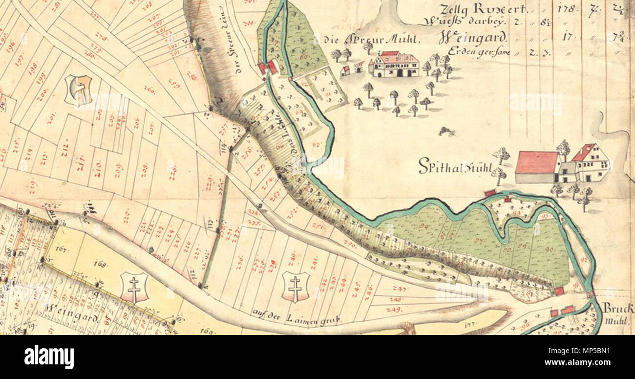 1135 Spital- und Spreur-Mühle Markgröningen 1752 Web Foto Stock