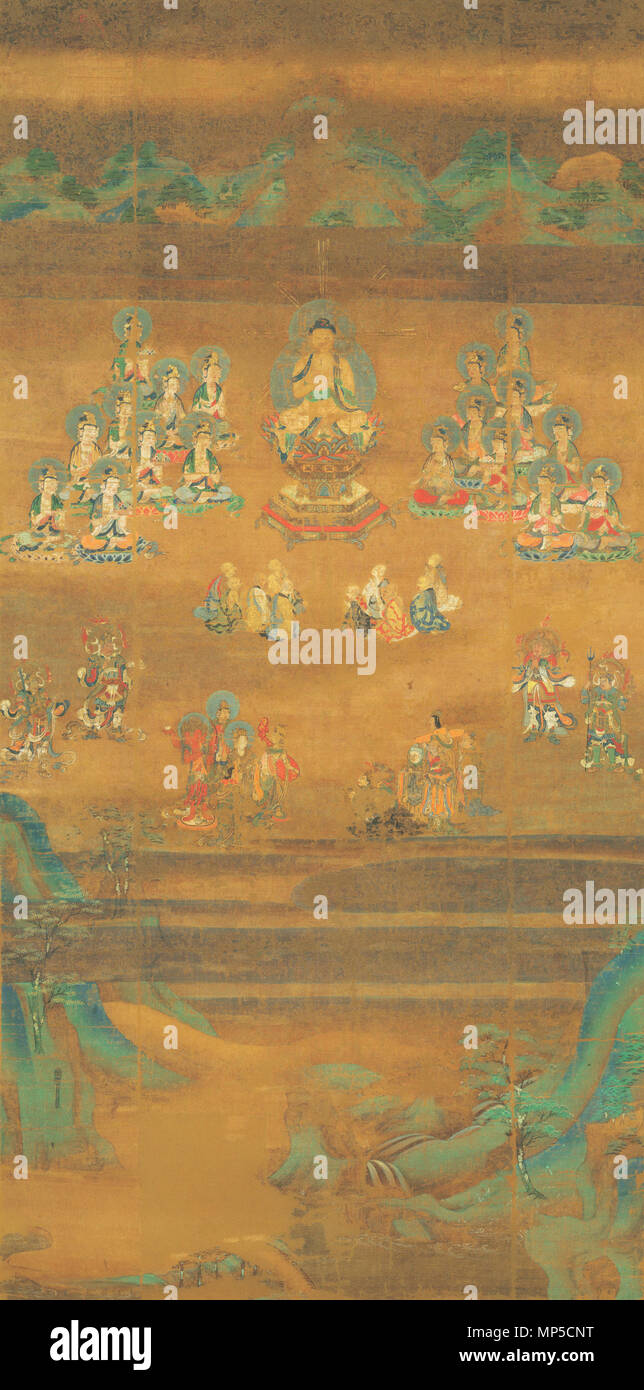 . Inglese: Shaka predicazione sul picco di avvoltoio, Nara Museo Nazionale 日本語: 絹本著色釈迦霊鷲山説法図 . C13. Anonimo Kamakura-periodo artista 1086 Sakyamuni predicazione sul picco di Vulture (Nara Museo Nazionale) Foto Stock