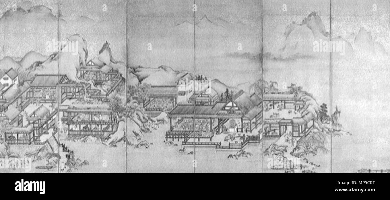 . Inglese: Coppia di schermi da Matsumoto Sansetsu, il Museo di Arte, Ehime Matsuyama, Ehime Giappone 日本語: 製茶風俗図屏風 . prima di 1676. Matsumoto Sansetsu 松本山雪 953 Coppia di schermi da Matsumoto Sansetsu (Museo di Arte, Ehime)l Foto Stock