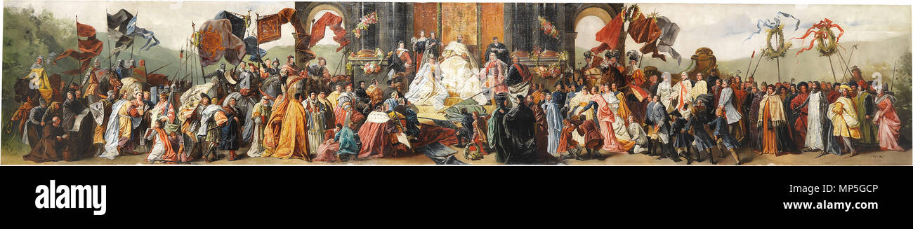 Prachtvolle Huldigungsszene circa 1840s. 761 Wilhelm von Kaulbach - Prachtvolle Huldigungsszene Foto Stock