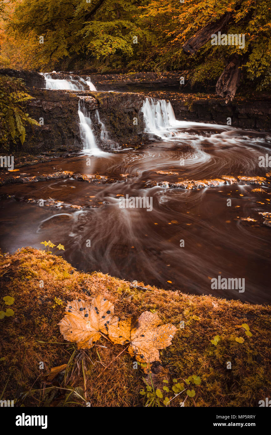Lugton cascate di acqua vicino a Dalry, Ayrshire, in Scozia, Regno Unito Foto Stock