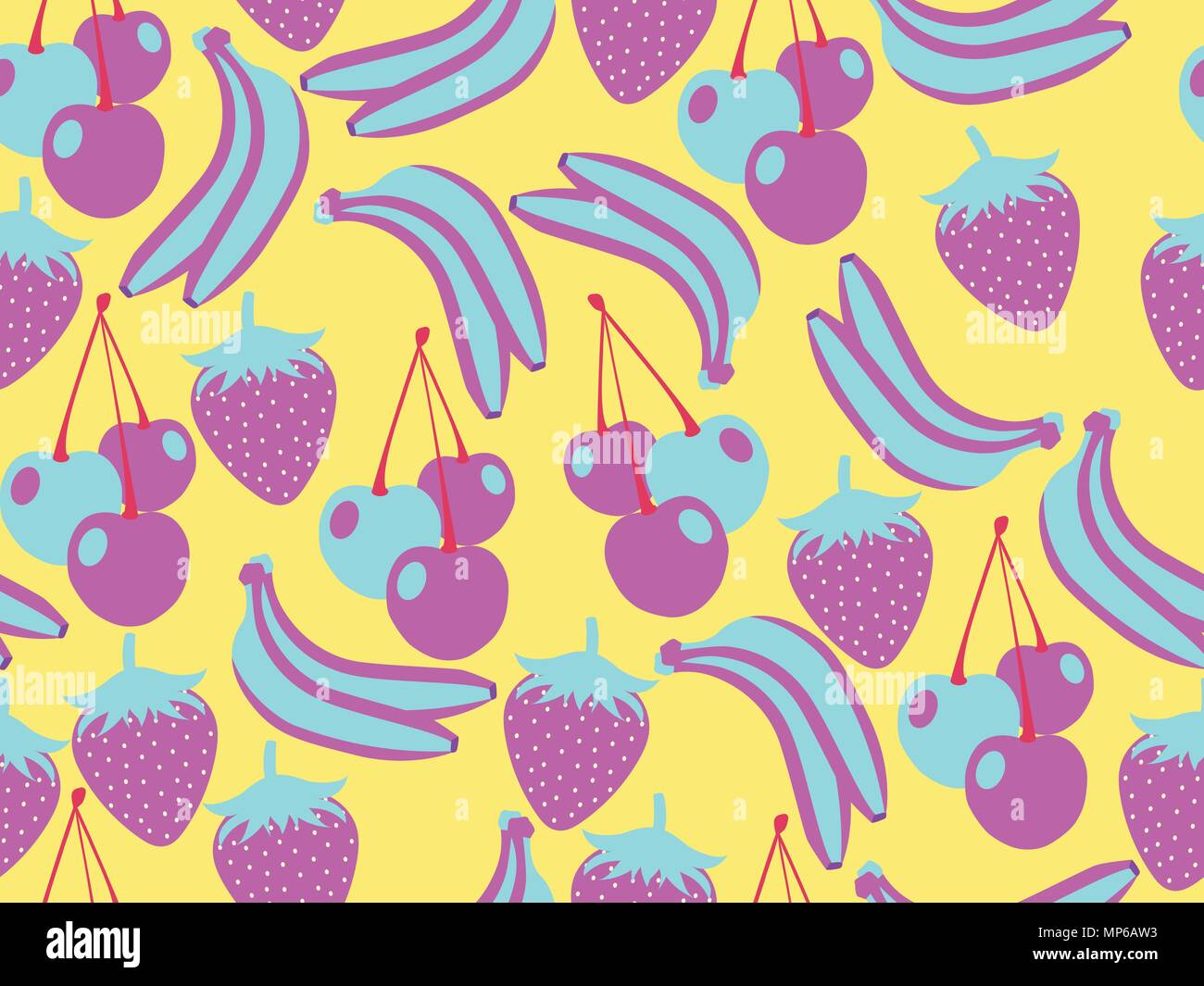 Frutta modello senza giunture. Estate sfondo con banane, fragole e ciliege. Design tropicale. Illustrazione Vettoriale Illustrazione Vettoriale