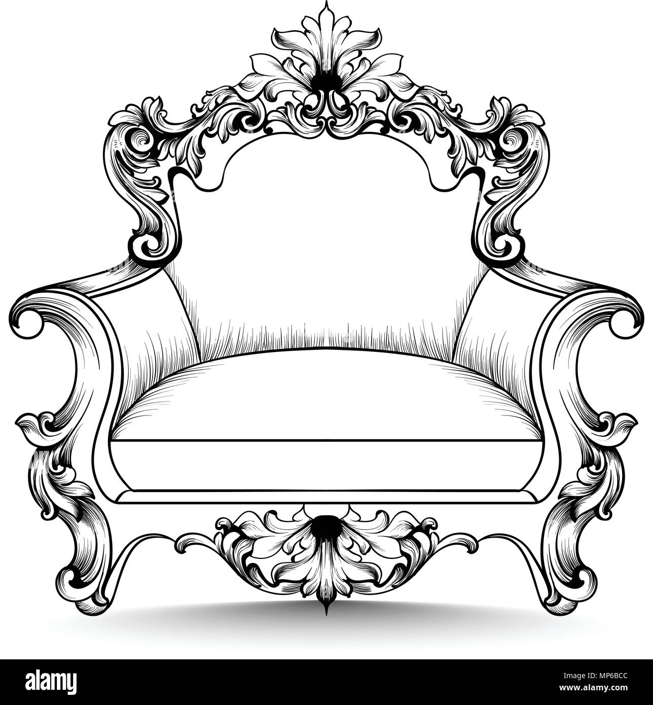 Poltrona in stile barocco con ornamenti lussuosi. Vettore ricco francese complessa struttura. Royal Victorian decor di stile Illustrazione Vettoriale