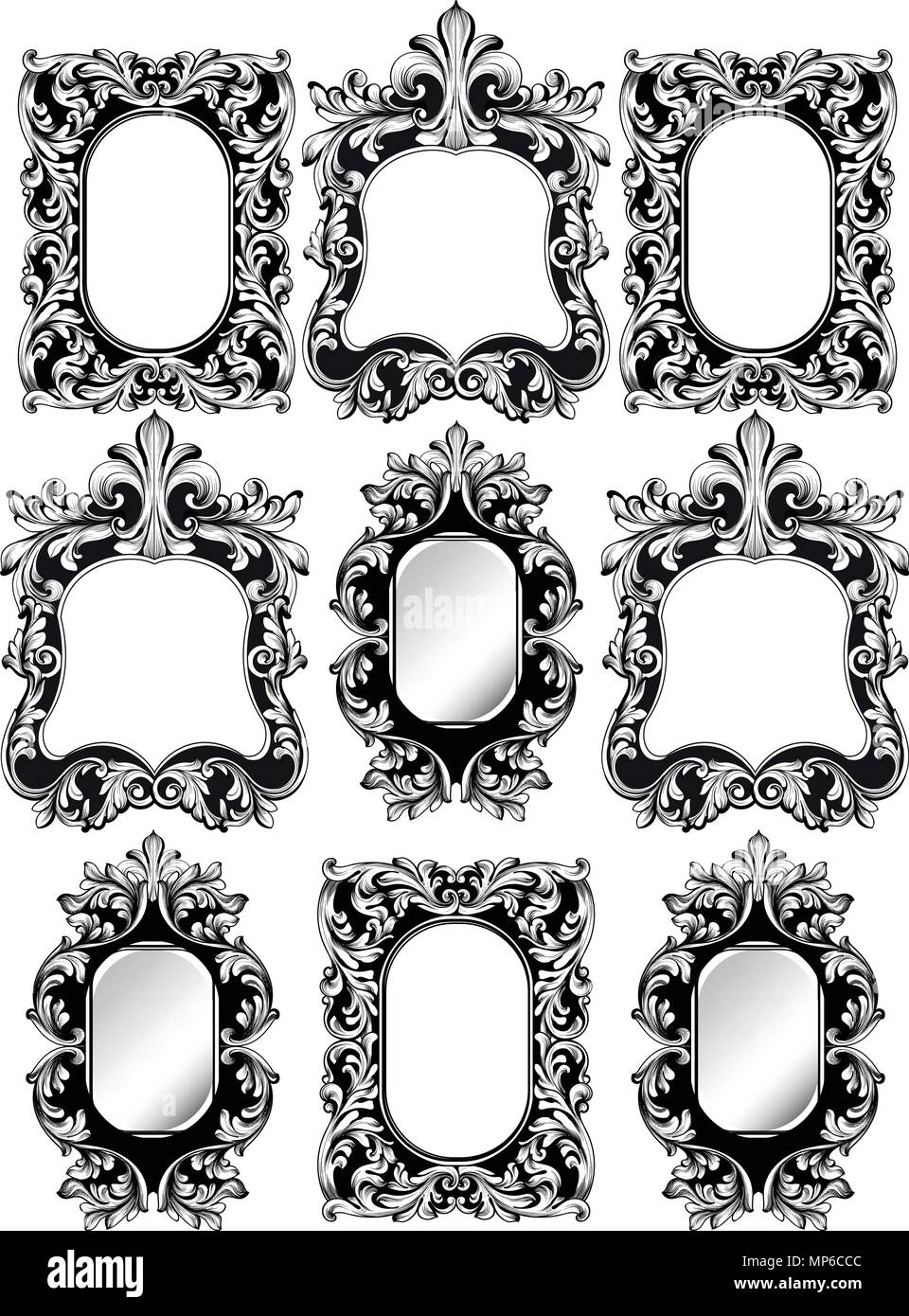 Cornici Barocche Decorazioni Set Dettagliata Ornata Ricco Framework Illustrazione Vettoriale Graphic Line Art Immagine E Vettoriale Alamy