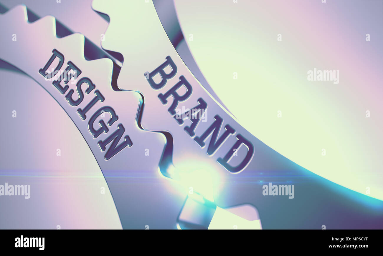 Il Brand Design - Meccanismo di metallo lucido ruote dentate. 3D. Foto Stock