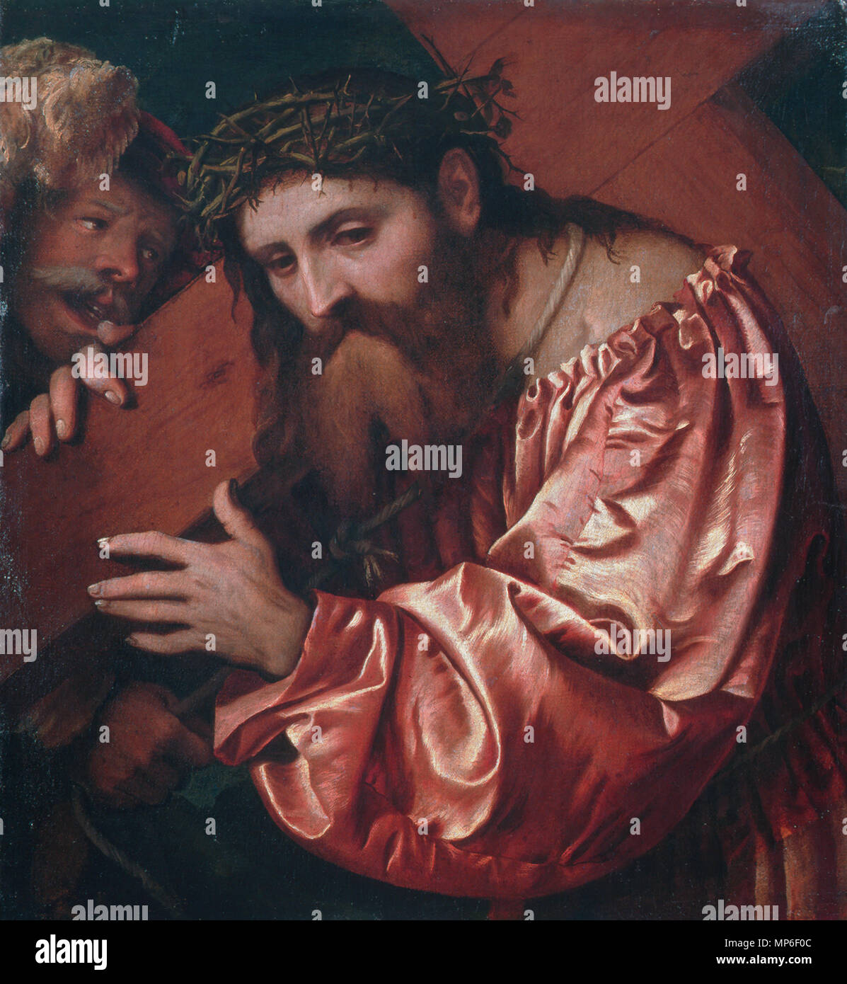 Cristo porta la croce trascinato da una canaglia *olio su tela *81 x 72 cm *circa 1542 Italiano: Cristo portacroce Cristo che porta la croce di circa 1542. 1071 Romanino, Cristo portacroce Foto Stock