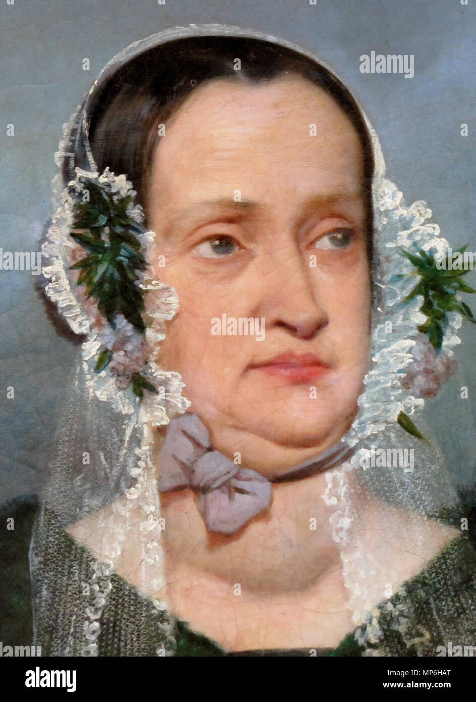 Doña Mercedez Rosales Larraín de Pérez . Retrato (detalle) de Mercedes Rosales Larraín de Pérez, casada con Joaquín Pérez Salas; la pareja tuvo 4 hijos, entre ellos Vicente Perez Rosales . tra 1843 e 1858. 904 Monvoisin Raymond - Mercedez Rosales Larrain de Perez -ost 95x64 CP f03 det Foto Stock