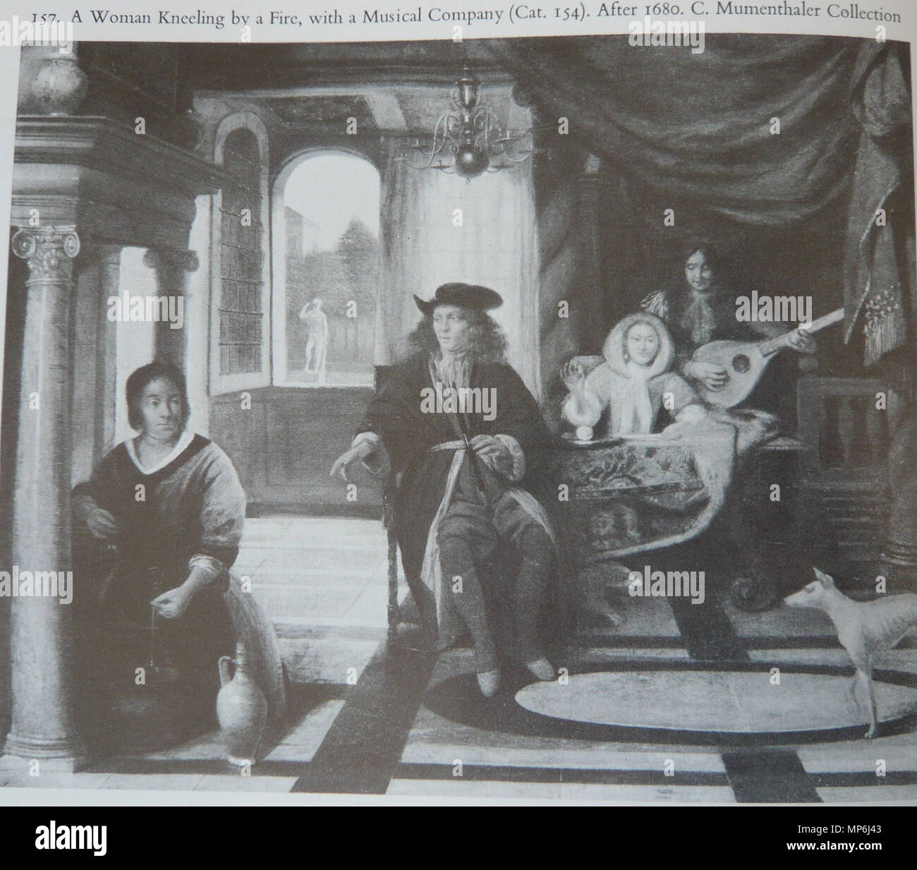 Una donna in ginocchio da un incendio con una società musicale ca. 1680-1684. 991 Pieter De Hooch - una donna in ginocchio da un incendio con una società musicale Foto Stock