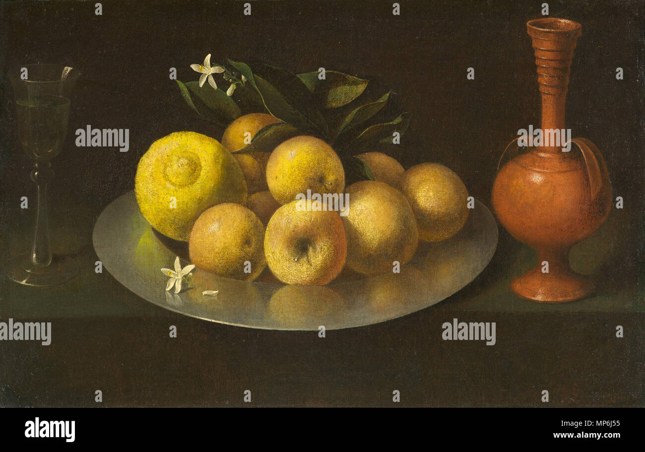 1145 Ancora Vita con vetro, frutta e Jar - Circolo di Francisco de Zurbarán - Google istituto culturale Foto Stock