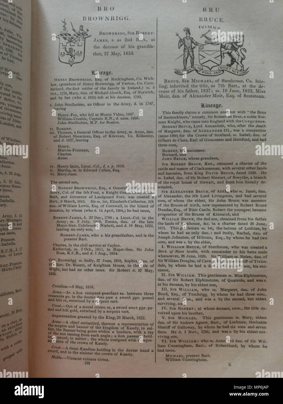 . Italiano: John Burke "un generale e Dizionario Araldico di Peerage e Baronetage dell'impero britannico', quinta edizione, pag. 129 . Xix secolo. John Burke 731 John Burke un generale e Dizionario Araldico di Peerage e Baronetage dell'impero britannico, quinta edizione, pag. 129 Foto Stock