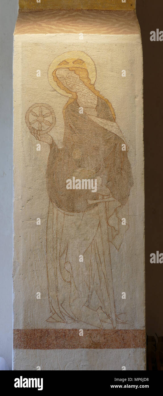 . Français : l'Alsazia, Bas-Rhin, Wissembourg, Église protestante Saint-Jean, luogo Martin Bucer (PA00085246, IA67008033). Fresque de la Chapelle Sainte-Catherine (XIVe): "Te-Catherine d'Alexandrie". Questo oggetto è indicizzato in base Palissy, database del mobilio francese patrimonio del ministero francese della cultura, al di sotto del riferimento67011600 IM. Brezhoneg | català | Deutsch | English | Español | Suomi | Français | Magyar | Italiano | Plattdüütsch | Português | +/- . Il 15 luglio 2015. © Ralph Hammann - Wikimedia Commons 1270 Wissembourg St-Jean 43 Foto Stock