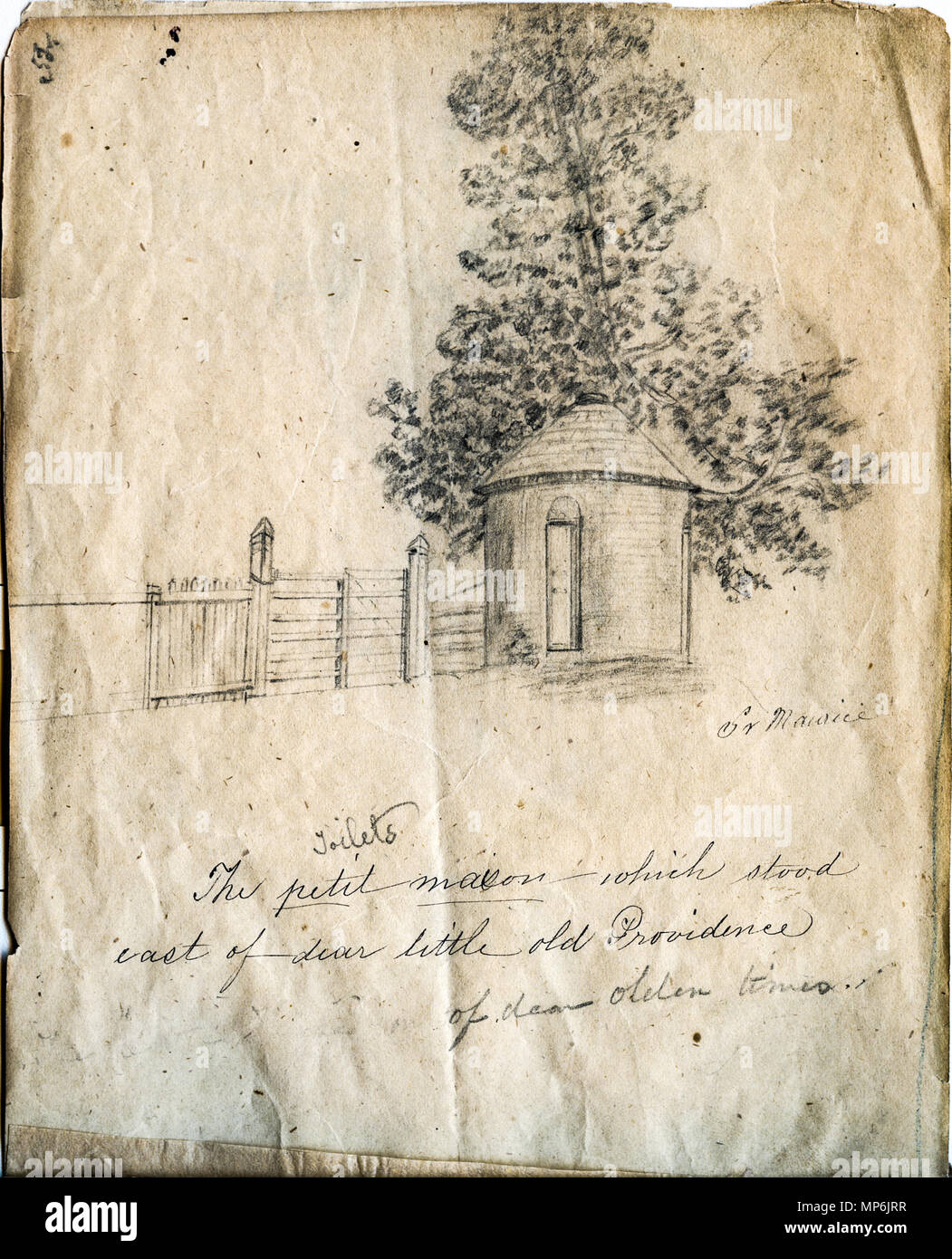 Libro rilegato di schizzi di Saint Mary's motivi, principalmente da suor Maurice Schnell, con alcuni da suor San Francesco Saverio Lefer, Padre Corbe e studenti. . Inglese: Petit Maison (wc) a motivo delle Suore della Provvidenza di Santa Maria del Bosco, Indiana. Questo disegno è parte di un libro rilegato raccogliendo vari schizzi di Saint Mary's motivi, casa delle Sorelle della Provvidenza di Santa Maria del Bosco, Indiana, e dell'Accademia che più tardi divenne Santa Maria del Bosco College. I disegni sono datati tra il 1842 e il 1889 e sono principalmente da suor Maurice Schnell, con alcuni col Foto Stock