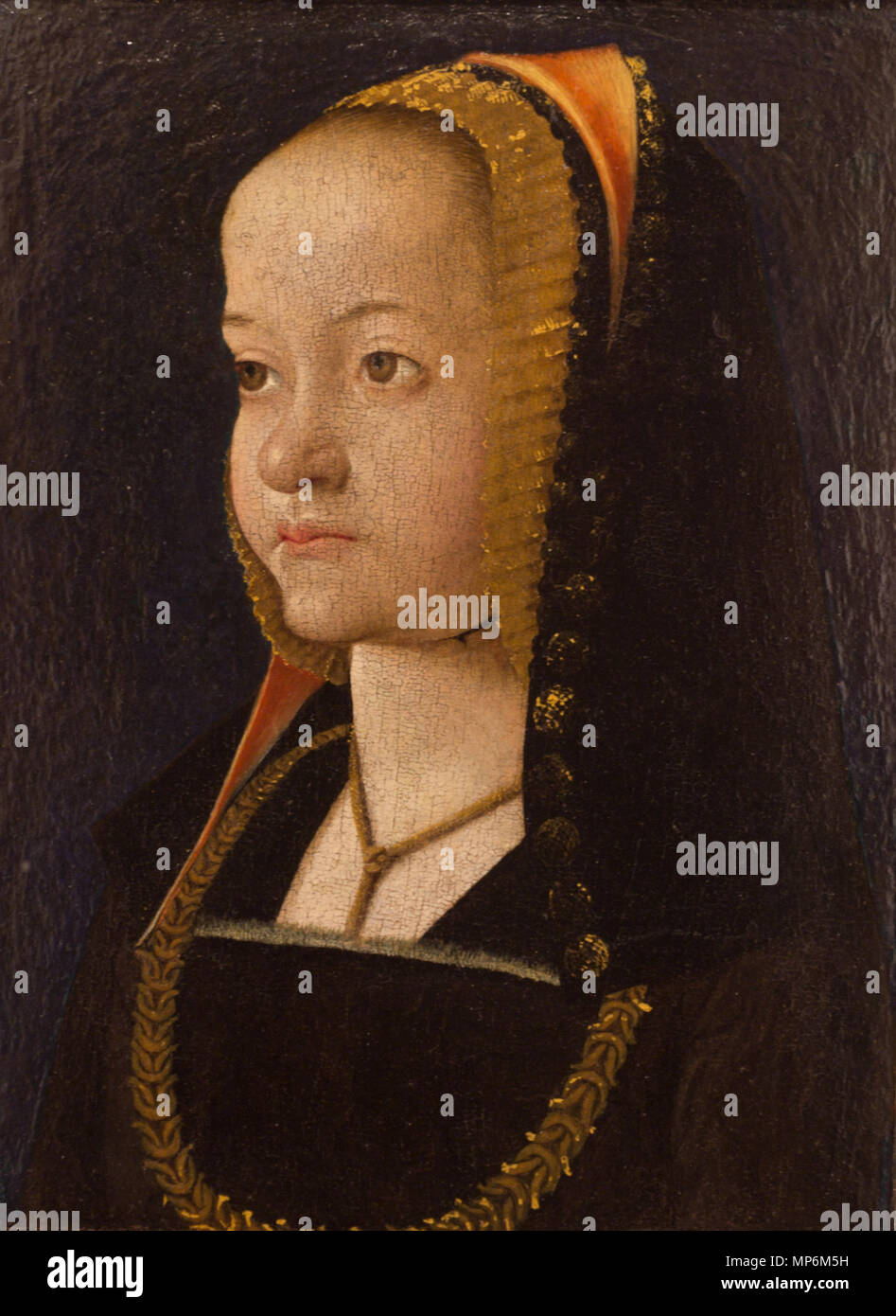 711 Jean Perréal - portrait de femme (huile sur bois, 1493) Foto Stock