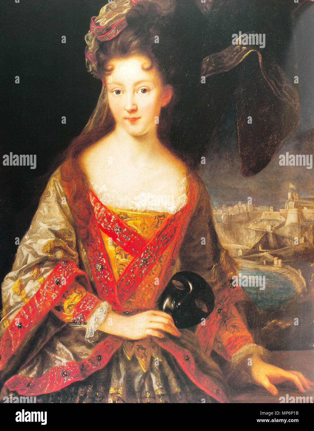 Inglese: Louise Hippolyte Grimaldi con una vista che domina il Principato di Monaco . Inglese: ritratto dipinto da Vanloe nel 1712. Si tratta di un opera di pubblico dominio in virtù di età (295 anni) . 1712. 826 Louise-Hippolyte di Monaco Foto Stock