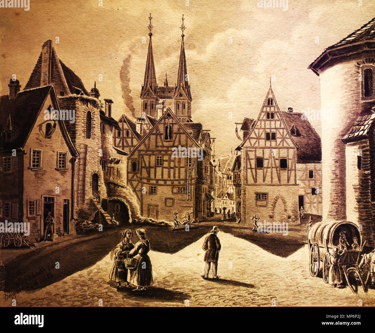 . Inglese: Museo Bopppard nel vecchio castello elettorale di Boppard Deutsch: Nikolaus Schlad "Der Burgplatz vor der kurfürstlichlichen Burg Boppard um 1853" . 1853. Nikolaus Schlad (22.5.1811 - 11.5.1868) (fotografata da HOWI - Horsch, Willy ) 929 Nikolaus Schlad - Boppard, Burgplatz um 1853 Foto Stock