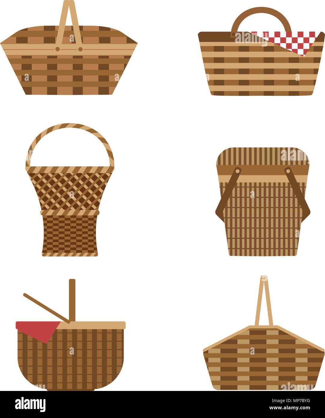 Vimini Cestini da pic-nic impostato Illustrazione Vettoriale