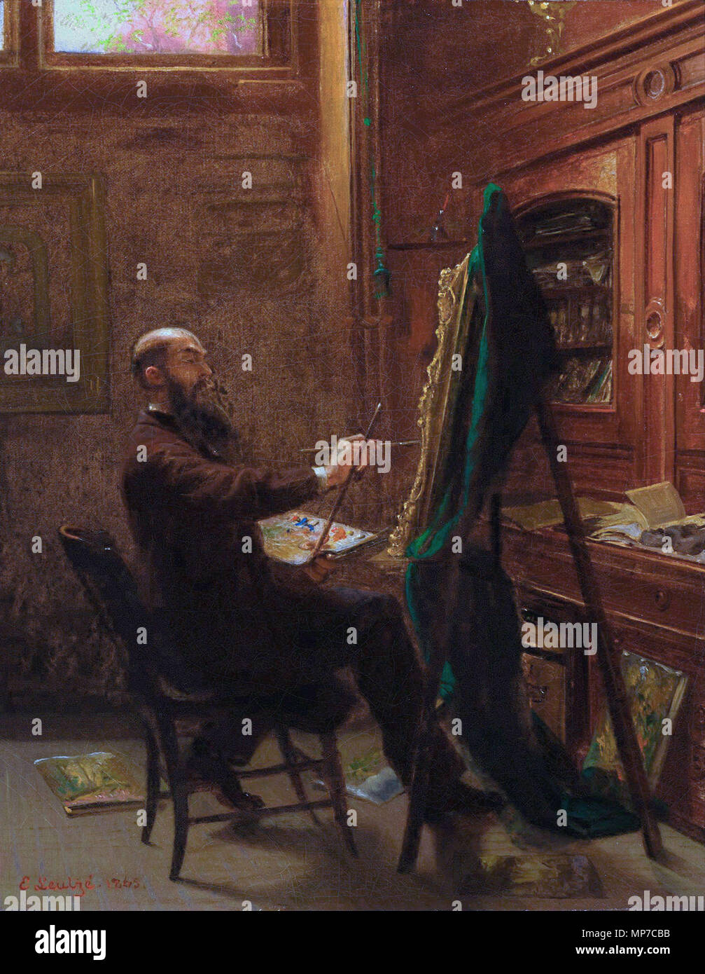 Worthington Whittredge nel suo decimo Street Studio. Inglese: "Worthington Whittredge nel suo decimo Street Studio", olio su tela, dall'artista tedesco-americana Emanuel Leutze. La cortesia di Reynolda House Museum of American Art, Winston-Salem, North Carolina, reynoldahouse.org . 1865. 808 Worthington Whittredge nel suo decimo Street StudioFXD Foto Stock