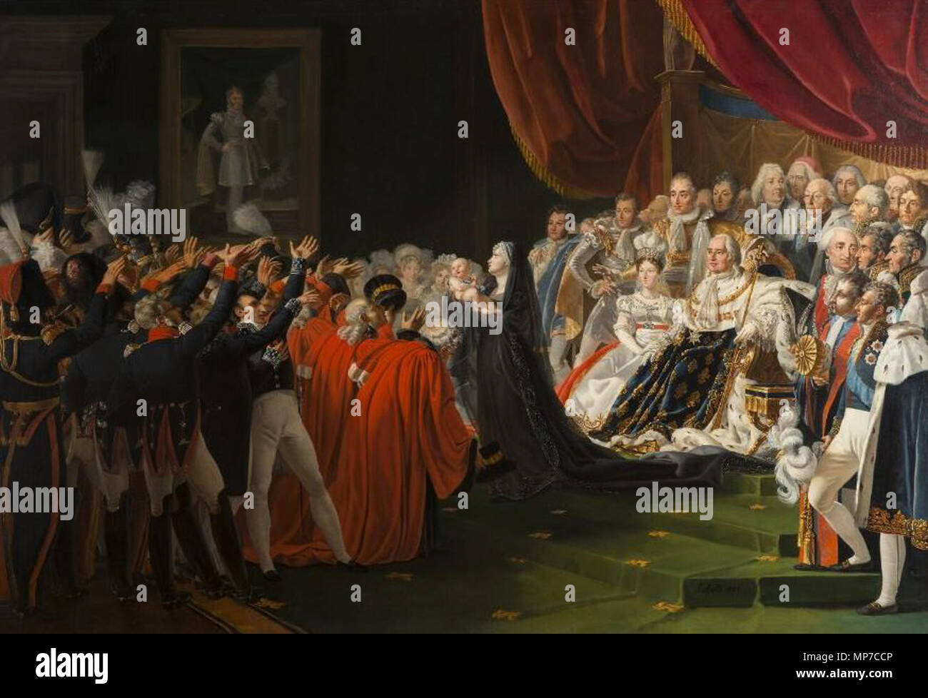 . Inglese: la Duchessa Dowager de Berry presenta il suo figlio Henri, duc di Bordeaux, alla corte francese e la famiglia reale . Xix secolo. 1172 la Duchessa Dowager de Berry presenta il suo figlio Henri alla corte francese e la famiglia reale Foto Stock