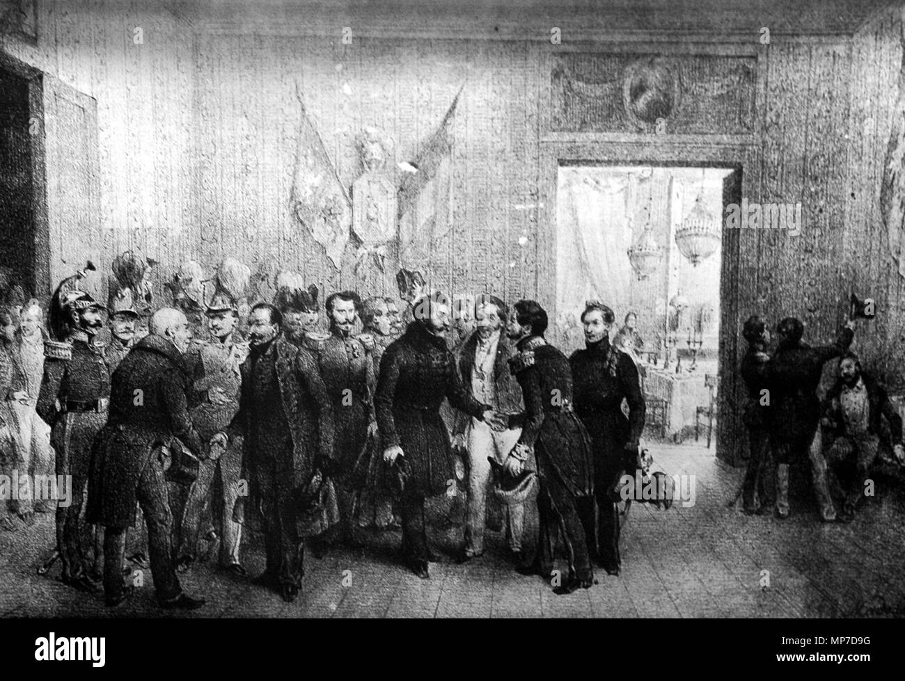 . Inglese: realizzata su un giorno di estate nel Museo dell'Esercito Polacco a Varsavia una serie di anonimi xilografica raffigurante i primi stadi del novembre Insurrezione di Varsavia, nonché le conseguenze delle lotte - la grande emigrazione emmigrants polacca in Belgio . Il 19 agosto 2006. 915 MWP 1830 Les polonais recus en Belgique Foto Stock