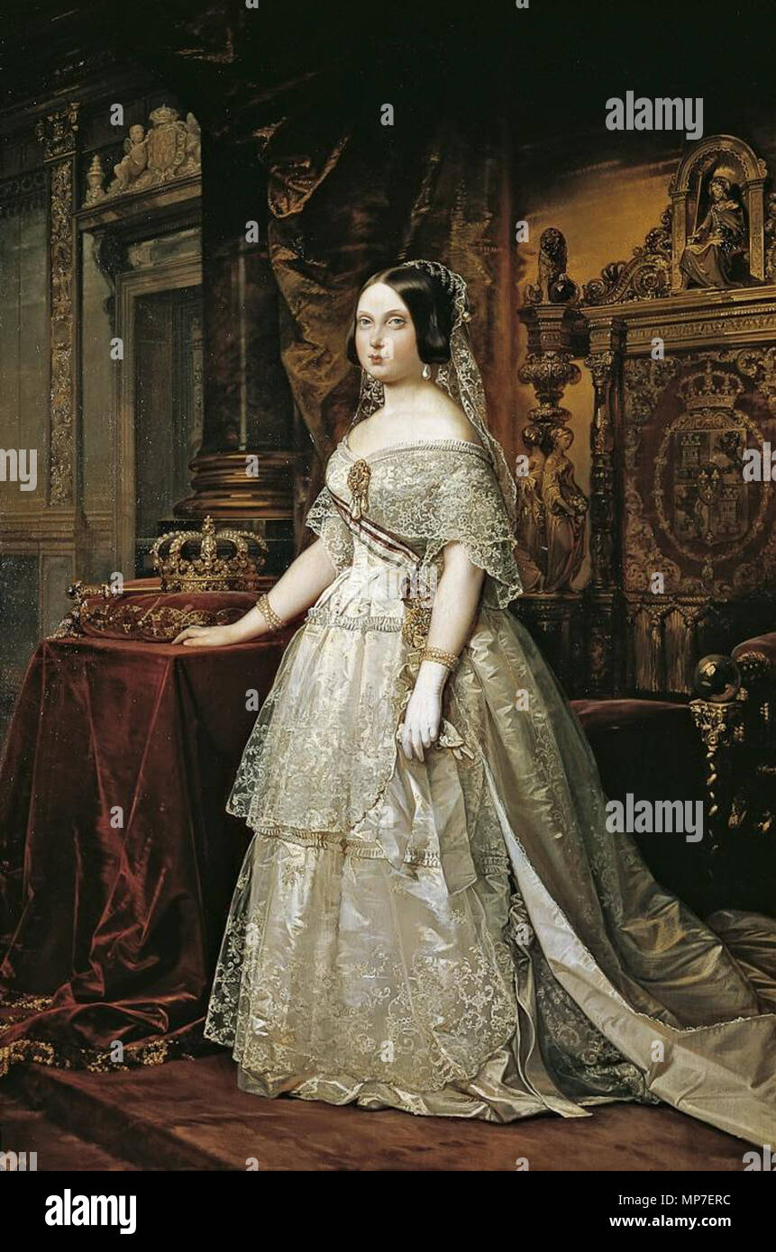 Isabel II de España. Español: Retrato de la Reina Isabel II de España (1830-1904), que fue reina de España desde 1833 hasta 1868 y era hija del Rey Fernando VII de España y de María Cristina de Borbón-Dos Sicilias. . 1844. 675 Isabel II di Spagna da Federico de Madrazo Foto Stock