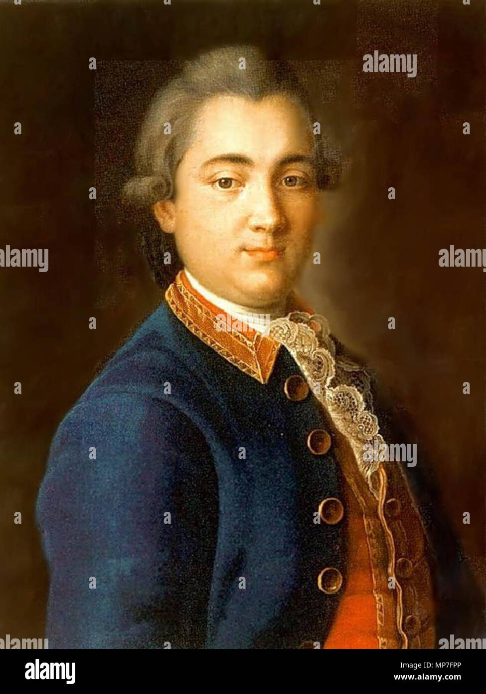 . Портрет Бориса Владимировича Шереметьевав конногвардейском мундире 1775 г. ,, Холст масло, Государственная Третьяковская галерея . 1775. Ivan Argunov (1729-1802) nomi alternativi Аргунов, Иван Петрович Descrizione pittore russo Data di nascita e morte 1729 1802 Luogo di nascita e morte Russia Mosca sede di lavoro Mosca, San Pietroburgo Autorità controllo : Q948370 VIAF: 8521366 ISNI: 0000 0000 6685 611X ULAN: 500032097 WGA: ARGUNOV, Ivan Petrovich GND: 131505173 678 Ivan Argunov 09 Foto Stock