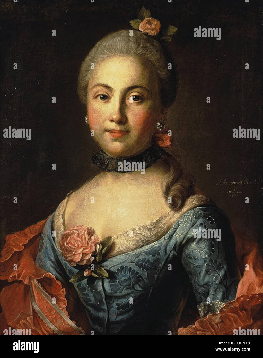 . Argunov Ivan Petrovich - Ritratto di una donna in un vestito blu . 1760. Ivan Argunov (1729-1802) nomi alternativi Аргунов, Иван Петрович Descrizione pittore russo Data di nascita e morte 1729 1802 Luogo di nascita e morte Russia Mosca sede di lavoro Mosca, San Pietroburgo Autorità controllo : Q948370 VIAF: 8521366 ISNI: 0000 0000 6685 611X ULAN: 500032097 WGA: ARGUNOV, Ivan Petrovich GND: 131505173 678 Ivan Argunov 08 Foto Stock
