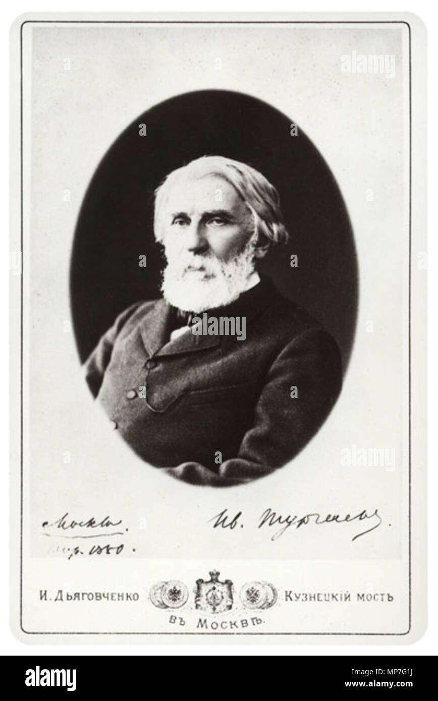 . Inglese: fotografia di Ivan Turgenev da Ivan Grigoryevich Dyagovchenko. Mosca, 1879. Русский: Фотография Ивана Сергеевича Тургенева, сделанная Иваном Григорьевичем Дьяговченко. Москва, 1879. 1879[1]. Ivan Grigoryevich Dyagovchenko (1835-) nomi alternativi Русский: Иван Григорьевич Дьяговченко Descrizione fotografo russo Data di nascita e morte 1835 9 settembre 1887 (28 agosto 1887 nel calendario giuliano) Luogo di nascita e morte Mosca competente controllo : Q46496974 [1] 679 Ivan Turgenev da Ivan Grigoryevich Dyagovchenko 1879 Foto Stock