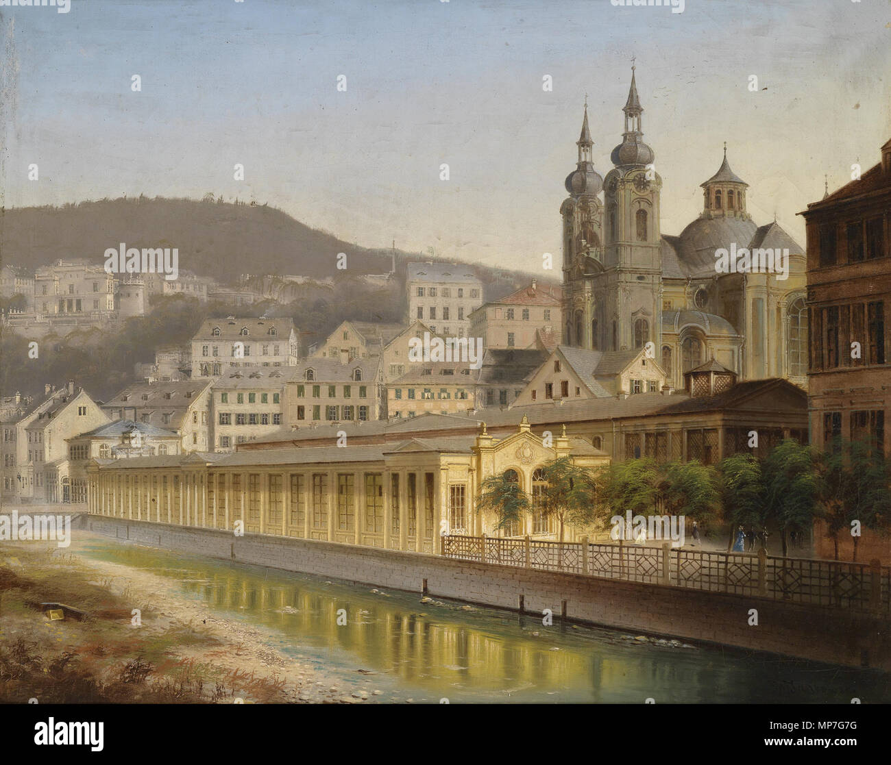 . Blick auf Karlsbad, signiert J. W. Jankowski, Öl auf Leinwand, 62 x 78 cm . dal 1870. J. Wilhelm Jankowsky (1825-1870) 680 J Wilhelm Jankowsky Blick auf Karlsbad Foto Stock