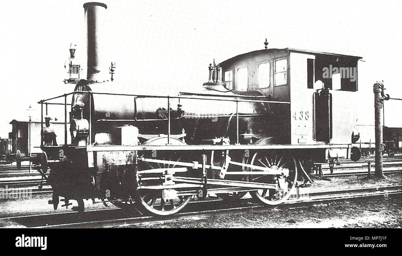. Deutsch: Dampflokomotive E 2/2 Nummer 438 der schweizerischen Nordostbahn. Tra il 1895 e il 1902. Probabilmente Georg Wilhelm Hecklau (1872-1905) 932 NOB E2-2 438 Foto Stock