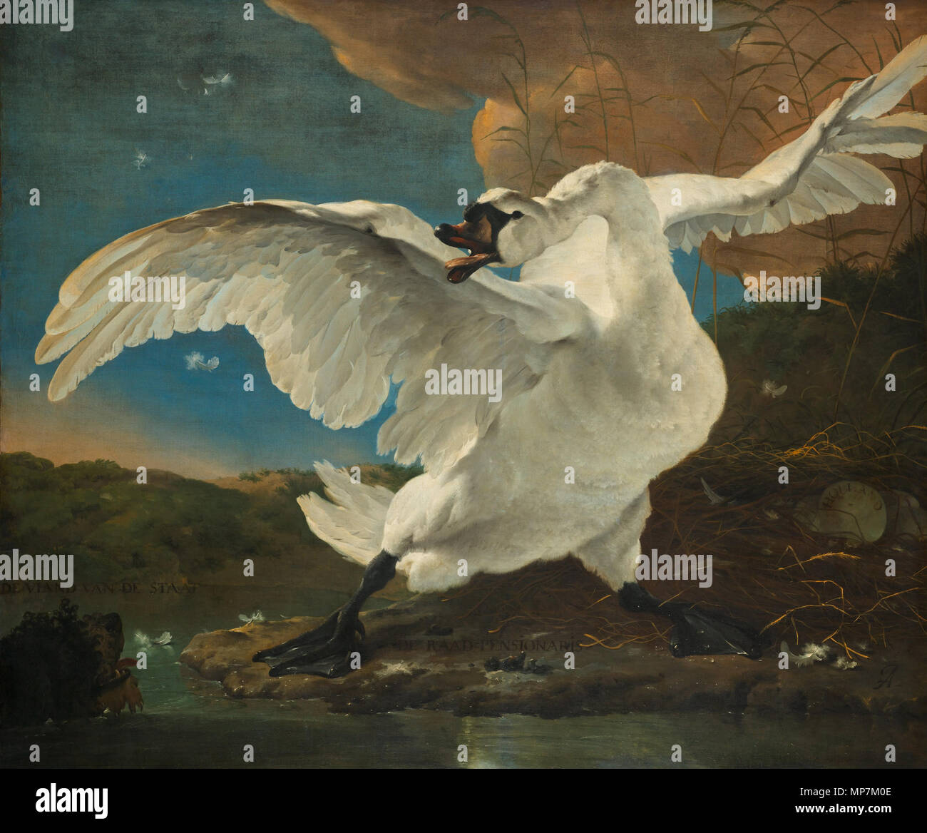 La minaccia di Swan circa 1650. 694 Jan Asselijn - De bedreigde zwaan; più tardi opgevat als allegorie op Johan de Witt - Google Art Project Foto Stock
