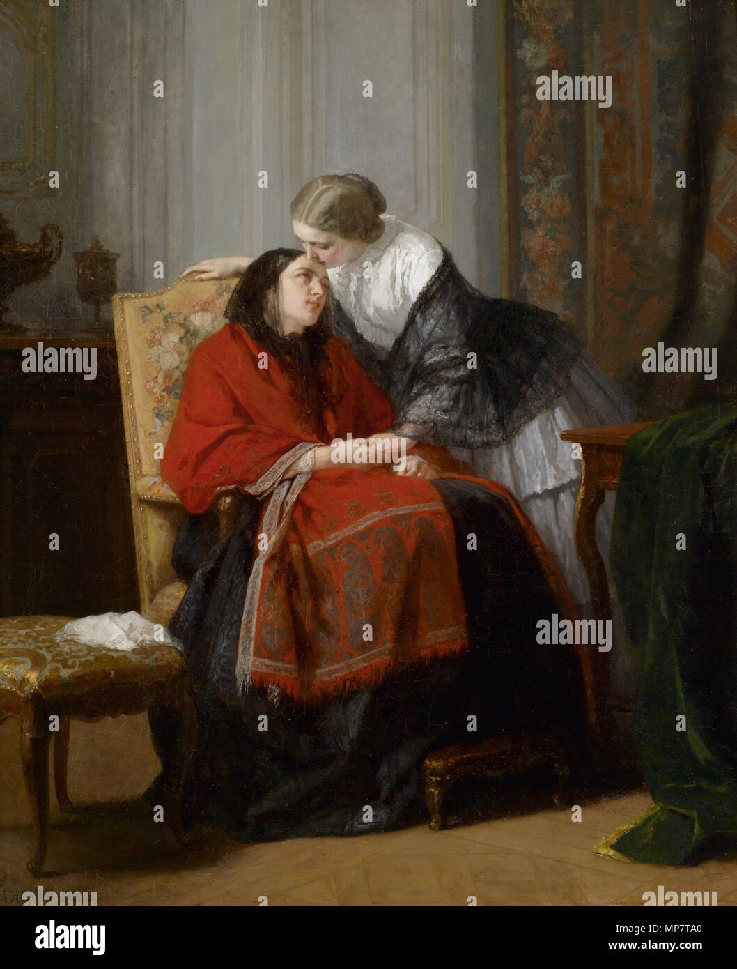 . Francese: Le Baiser . 1858. Jean-Baptiste Jules Trayer (1824-1909) nomi alternativi Jules Trayer Descrizione francese la pittura di genere e pittore Data di nascita e morte 20 agosto 1824 1908 o 1909 Luogo di nascita e morte Parigi Metz sede di lavoro Paesi Bassi; Autorità di Parigi controllo : Q19629619 VIAF: 95795859 ULAN: RKD 500018679: 78122 709 Jean Baptiste Jules Trayer Der Besuch 1858 Foto Stock